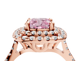 Rose gold Double Halo Fancy Pink Cushion  Diamond Pave Band with Four-Prong Setting_47