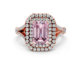 Rose gold Double Halo Fancy Pink Emerald -Shaped Split Shank Diamond Ring with Prong Setting_15