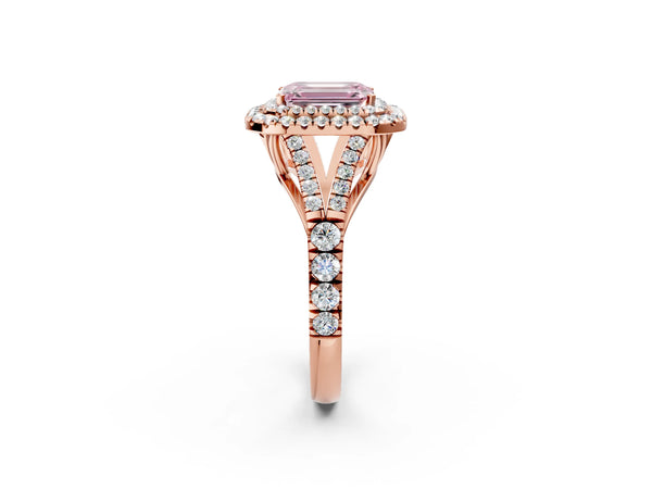 Rose Gold Emerald Cut Double Halo Engagement Ring Setting for Fancy Pink Center