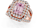 Rose gold Double Halo Fancy Pink Emerald Cut Diamond Split Shank Pave Set Ring_4