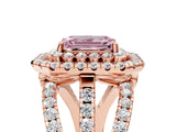 Rose gold Double Halo Fancy Pink Emerald Cut Diamond Split Shank Pave Set Ring_8