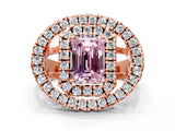 Rose gold Double Halo Fancy Pink Emerald Cut Diamond Split Shank Prong Setting Ring
