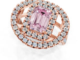 Rose gold Double Halo Fancy Pink Emerald Cut Diamond Split Shank Prong Setting Ring_1