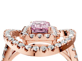 Rose gold Double Halo Fancy Pink Emerald Cut Diamond Split Shank Prong Setting Ring_4