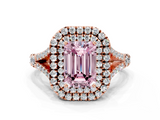 Rose gold Double Halo Fancy Pink Emerald  Cut Diamond Split Shank Ring with Four Prong Setting_20