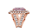 Rose gold Double Halo Fancy Pink Emerald  Cut Diamond Split Shank Ring with Four Prong Setting_25