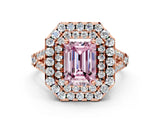 Rose gold Double Halo Fancy Pink Emerald  Cut Pave Split Shank Prong Set Ring_15