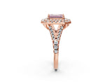 Rose gold Double Halo Fancy Pink Emerald  Cut Pave Split Shank Prong Set Ring_17