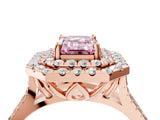 Rose gold Double Halo Fancy Pink Emerald  Cut Pave Split Shank Prong Set Ring_19