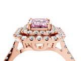 Rose gold Double Halo Fancy Pink Emerald  Diamond Pave Band with Four-Prong Setting_52