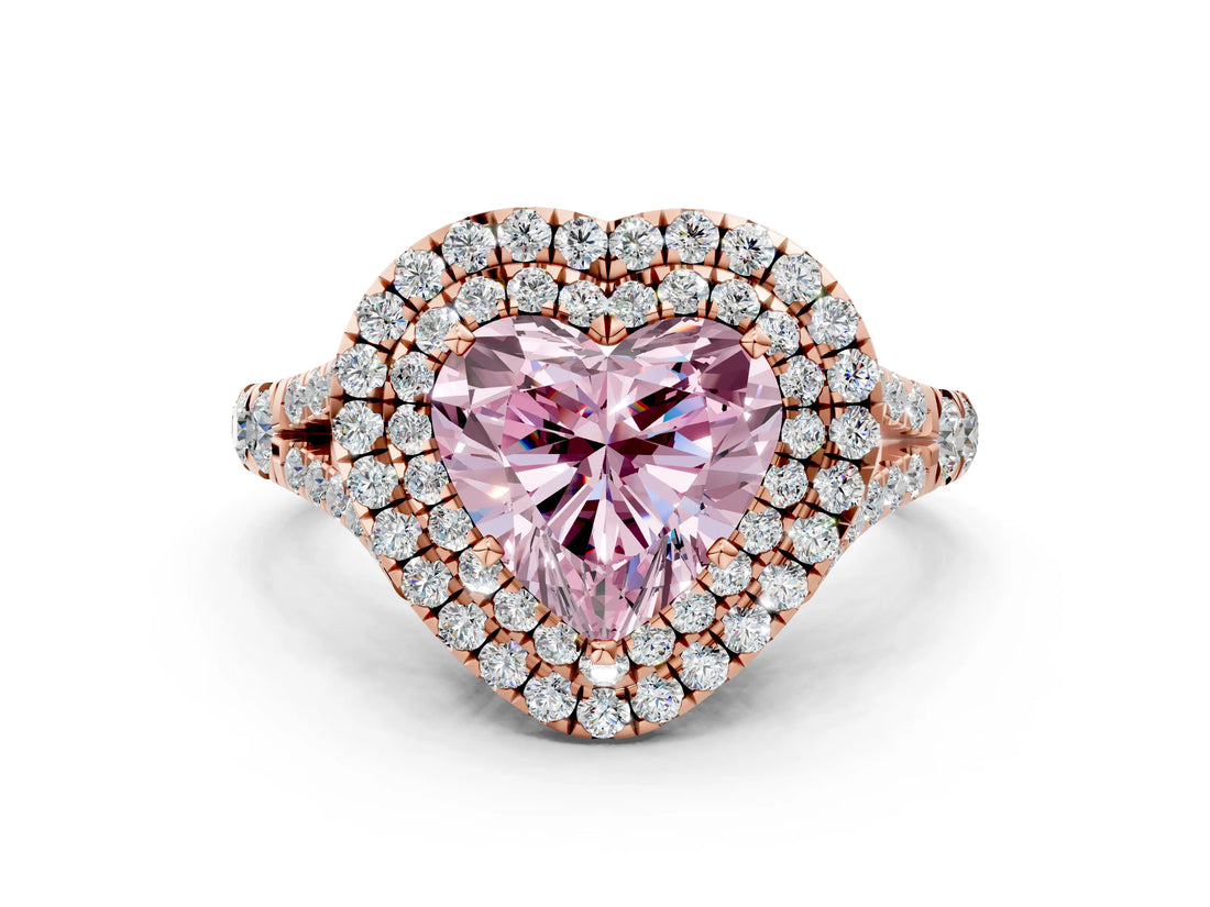 Rose gold Double Halo Fancy Pink Heart -Shaped Split Shank Diamond Ring with Prong Setting_15