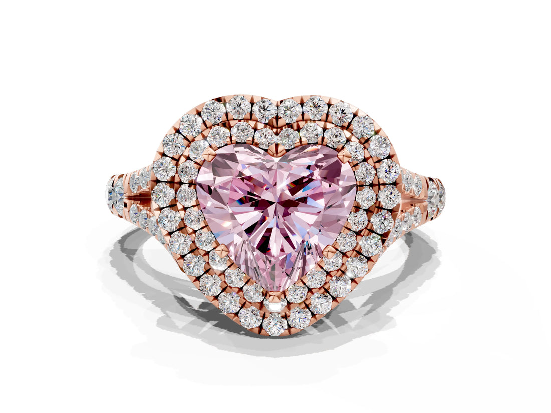 Rose gold Double Halo Fancy Pink Heart Cut Diamond Split Shank Engagement Ring with Four-Prong Setting_3