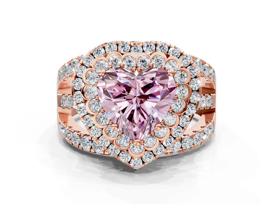 Rose gold Double Halo Fancy Pink Heart Cut Diamond Split Shank Pave Set Ring_3