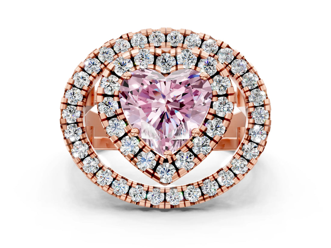 Rose gold Double Halo Fancy Pink Heart Cut Diamond Split Shank Prong Setting Ring