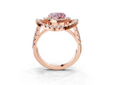 Rose gold Double Halo Fancy Pink Heart Cut Diamond Split Shank Prong Setting Ring_3