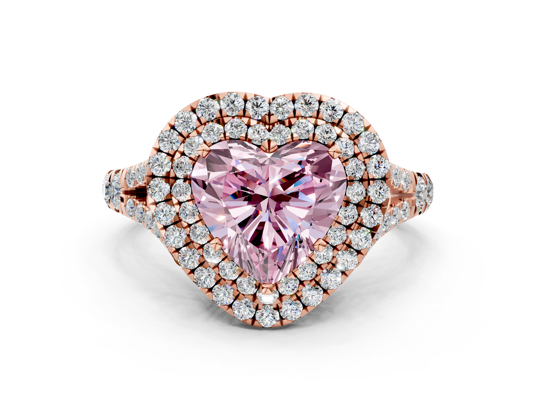 Rose gold Double Halo Fancy Pink Heart  Cut Diamond Split Shank Ring with Four Prong Setting_21