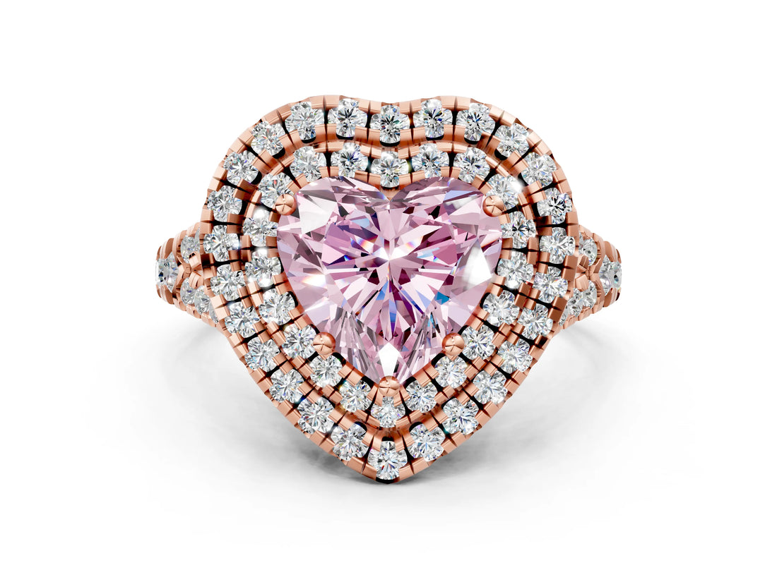 Rose gold Double Halo Fancy Pink Heart  Cut Pave Split Shank Prong Set Ring_15