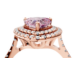 Rose gold Double Halo Fancy Pink Heart  Diamond Pave Band with Four-Prong Setting_52