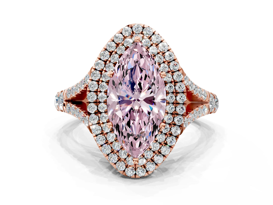 Rose gold Double Halo Fancy Pink Marquise Cut Diamond Split Shank Engagement Ring with Four-Prong Setting_3