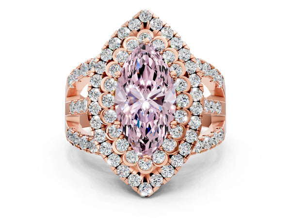 Rose Gold Marquise Scalloped Double Halo Engagement Ring Setting for Fancy Pink Center