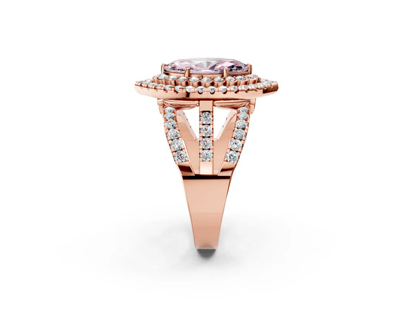 Rose Gold Marquise Scalloped Double Halo Engagement Ring Setting for Fancy Pink Center