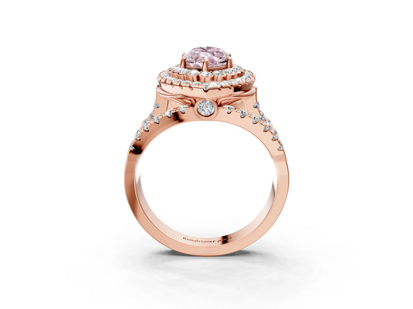 Rose Gold Marquise Scalloped Double Halo Engagement Ring Setting for Fancy Pink Center