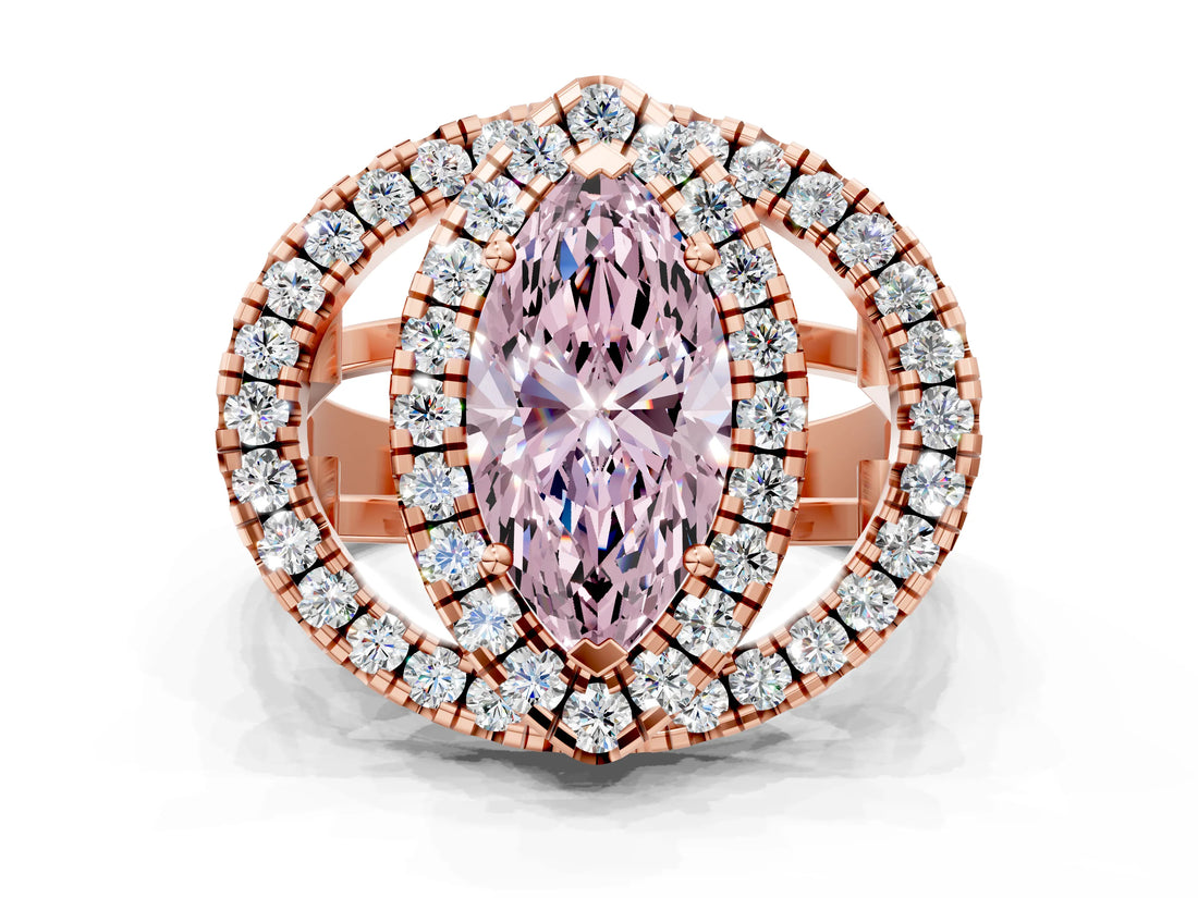 Rose gold Double Halo Fancy Pink Marquise Cut Diamond Split Shank Prong Setting Ring