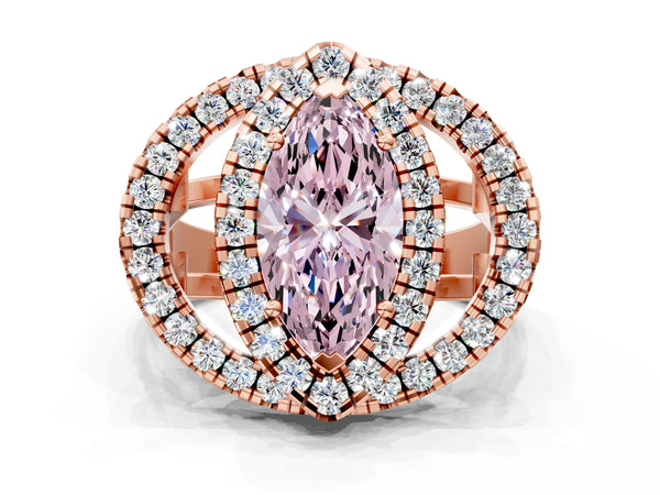 Rose Gold Marquise Halo Engagement Ring Setting for Fancy Pink Center - Design RJ-762