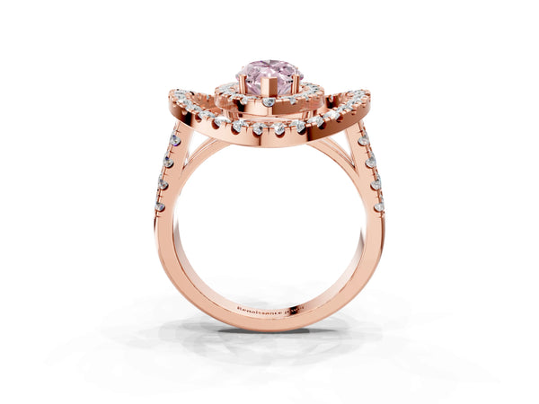 Rose Gold Marquise Halo Engagement Ring Setting for Fancy Pink Center - Design RJ-762