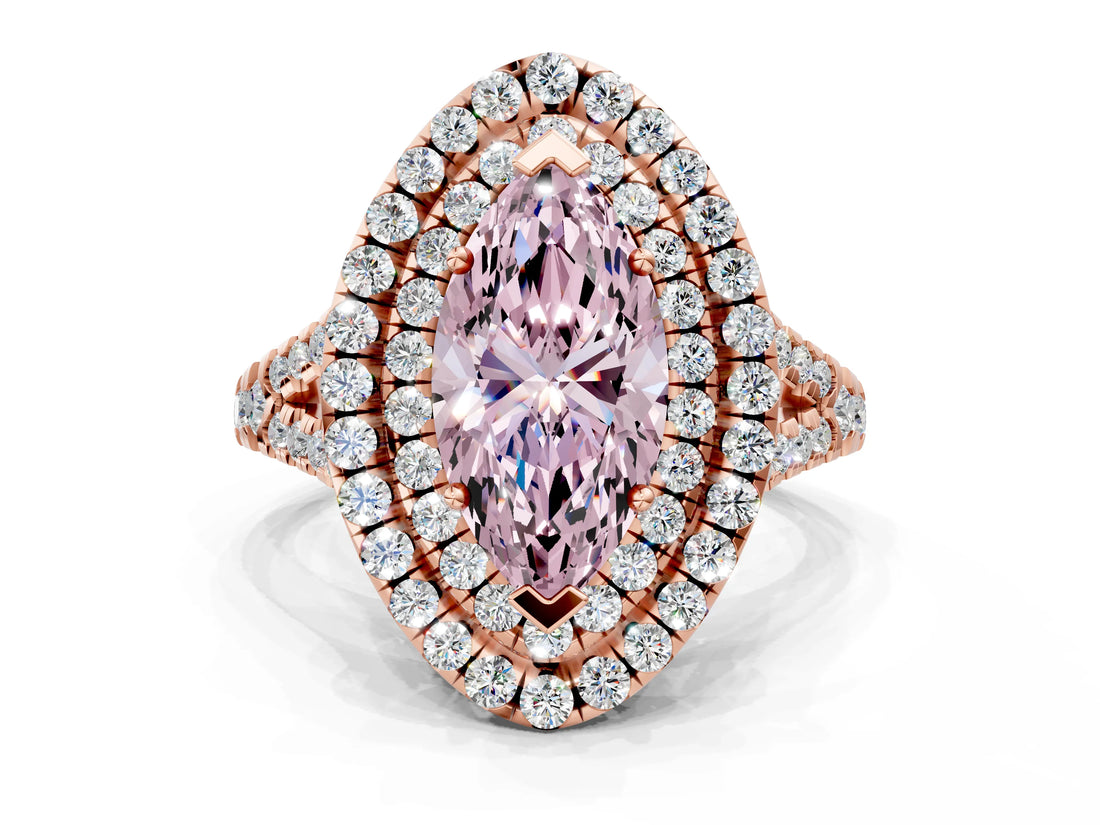 Rose gold Double Halo Fancy Pink Marquise  Cut Pave Split Shank Prong Set Ring_15