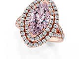 Rose gold Double Halo Fancy Pink Marquise  Cut Pave Split Shank Prong Set Ring_16