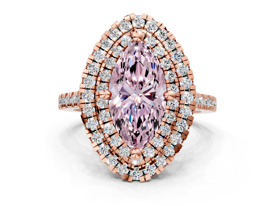 Rose gold Double Halo Fancy Pink Marquise  Diamond Pave Band with Four-Prong Setting_43