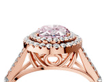 Rose gold Double Halo Fancy Pink Oval Cut Diamond Split Shank Engagement Ring with Four-Prong Setting_7