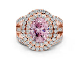Rose gold Double Halo Fancy Pink Oval Cut Diamond Split Shank Pave Set Ring_3