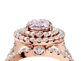 Rose gold Double Halo Fancy Pink Oval Cut Diamond Split Shank Pave Set Ring_7