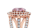 Rose gold Double Halo Fancy Pink Oval Cut Diamond Split Shank Pave Set Ring_8