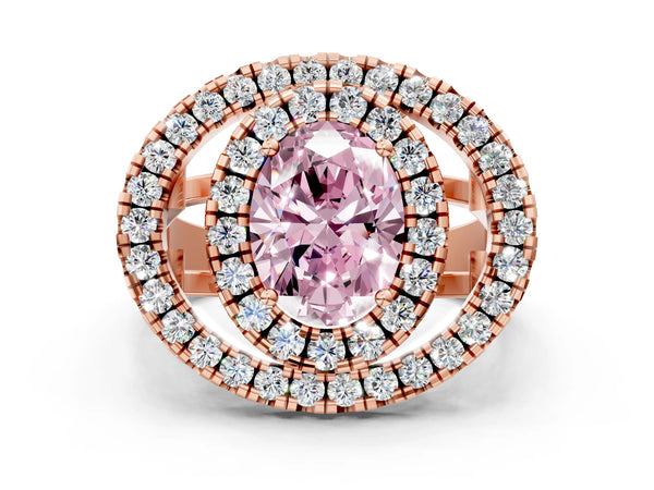 Rose Gold Oval Halo Engagement Ring Setting for Fancy Pink Center - Design RJ-762