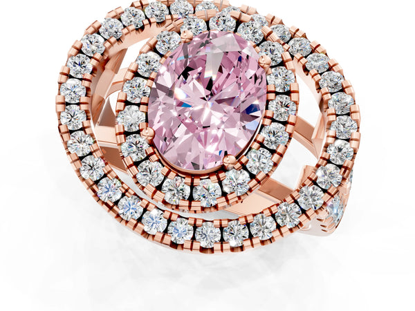 Rose Gold Oval Halo Engagement Ring Setting for Fancy Pink Center - Design RJ-762