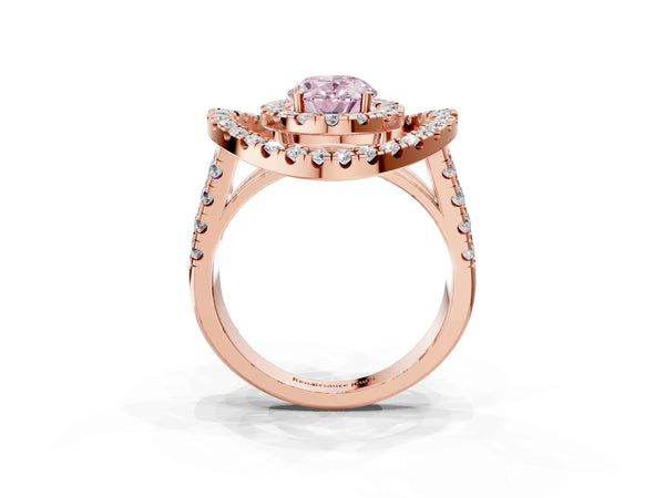 Rose Gold Oval Halo Engagement Ring Setting for Fancy Pink Center - Design RJ-762