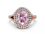 Rose gold Double Halo Fancy Pink Oval  Cut Diamond Split Shank Ring with Four Prong Setting_19