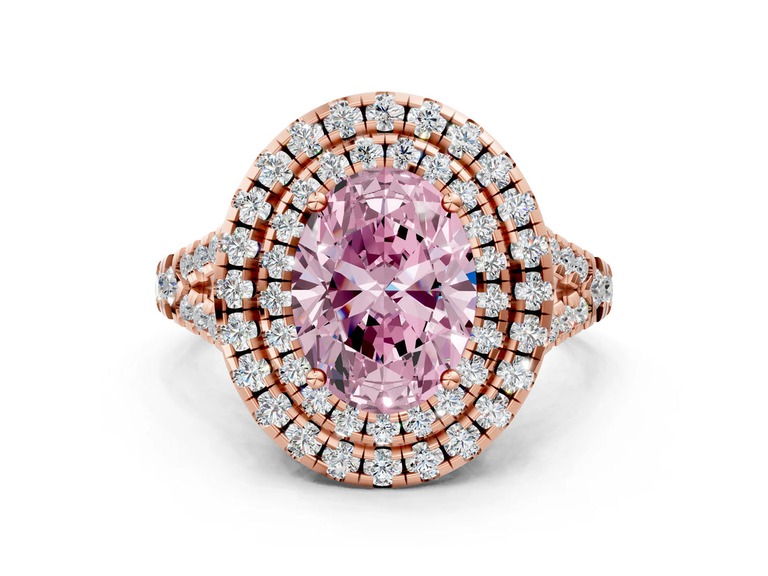Rose gold Double Halo Fancy Pink Oval  Cut Pave Split Shank Prong Set Ring_15