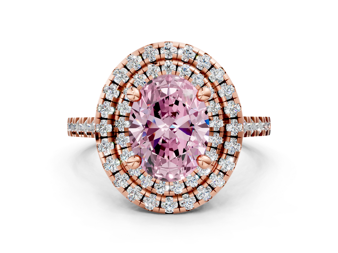 Rose gold Double Halo Fancy Pink Oval  Diamond Pave Band with Four-Prong Setting_43