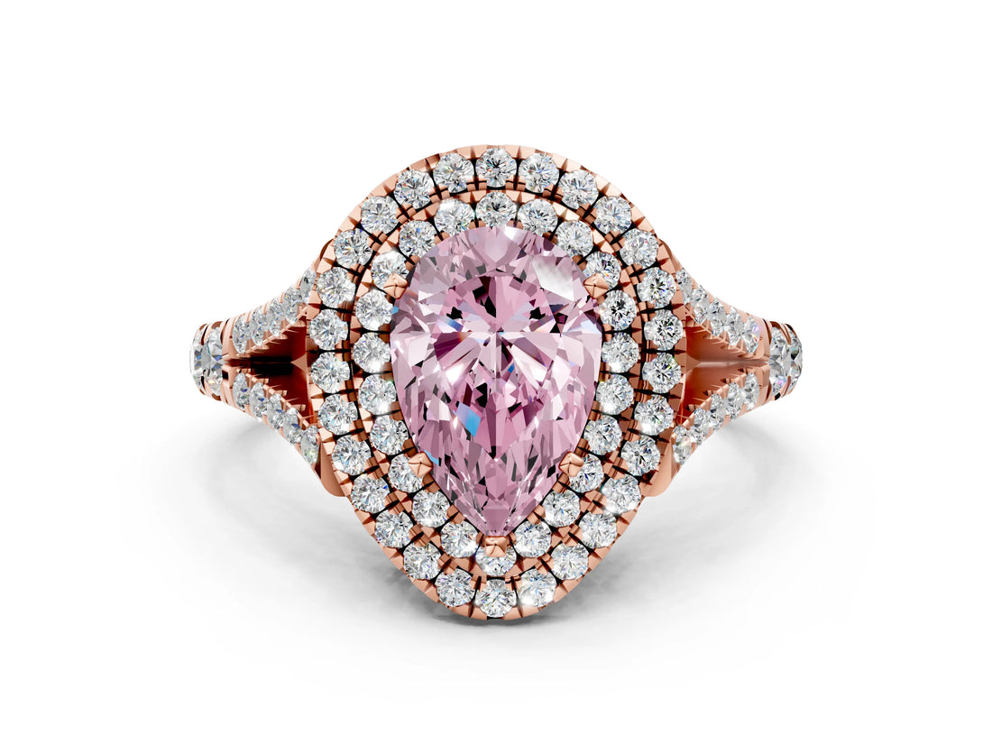 Rose gold Double Halo Fancy Pink Pear -Shaped Split Shank Diamond Ring with Prong Setting_15
