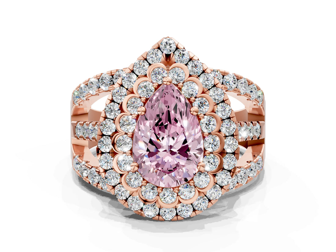 Rose gold Double Halo Fancy Pink Pear Cut Diamond Split Shank Pave Set Ring_3
