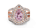 Rose gold Double Halo Fancy Pink Pear Cut Diamond Split Shank Pave Set Ring_3