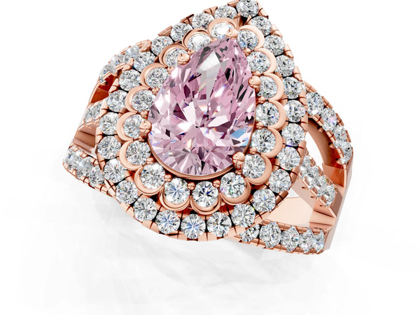 Rose gold Double Halo Fancy Pink Pear Cut Diamond Split Shank Pave Set Ring
