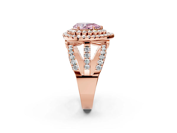 Rose gold Double Halo Fancy Pink Pear Cut Diamond Split Shank Pave Set Ring