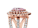 Rose gold Double Halo Fancy Pink Pear Cut Diamond Split Shank Pave Set Ring_8