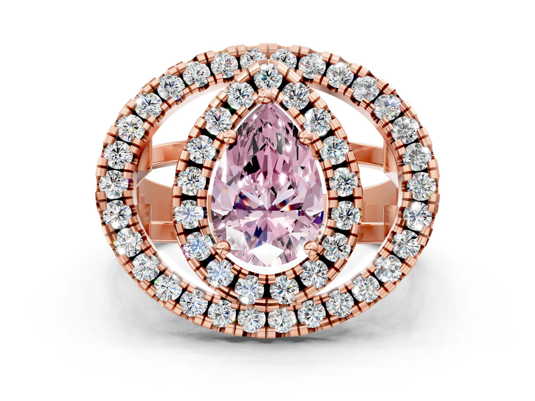 Rose gold Double Halo Fancy Pink Pear Cut Diamond Split Shank Prong Setting Ring