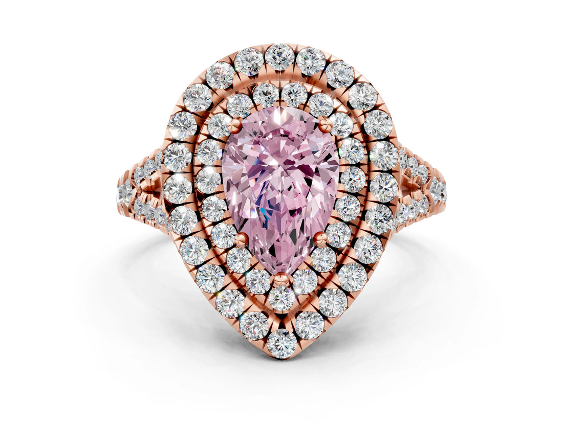 Rose gold Double Halo Fancy Pink Pear  Cut Pave Split Shank Prong Set Ring_15